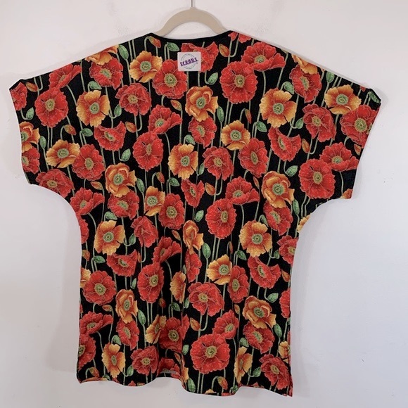 S.C.R.U.B.S. Medical Faux Wrap Floral Multi-Color Women’s Size L 100% Cotton Top - Picture 8 of 15